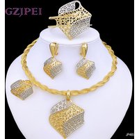 Elegant Italian Dubai Jewelry Sets Luxury Design Full Set Party Jewelry Two Tone Necklace Earrings Bracelet And Ring 2025 New