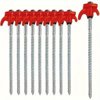Heavy-Duty 4pcs Iron Hexagonal Threaded Tent Stakes - Red Plastic Handle & Metal Screws - Camping, and Outdoor Gear Accessories
