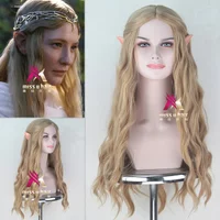 Halloween women Galadriel wig Elf pointy ears role play long golden wavy hair Elf queen Cate Blanchett hair costumes