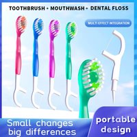Portable 5-in-1 Toothbrush Dental Floss 8/16pcs for Oral Cleaning, Disposable Toothbrush for Adults on Business Trips Friendly