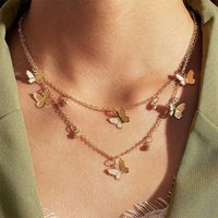 Fashion Butterfly Necklace For Women Trendy Double Layer Design Style Ladies Necklace Pendant Hot Selling Jewelry Gifts Girls