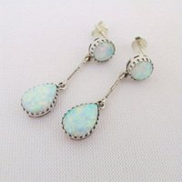 Vintage Silver Color Imitation Opal Dangle Earrings Woman Water Droplet Party Daily Wear