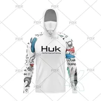 HUK Fishing Shirts Mask Neck Gaiter Hoodie Clothing Men Long Sleeve Fishing Clothes UV Protection Anti Mosquito Fishing T-shirts