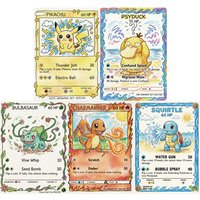 5Pcs Pokemon Cards Children Hand Drawn Style Psyduck Charmander Squirtle Bulbasaur PTCG Game Cards Rare Holo Card Pokemon Gift