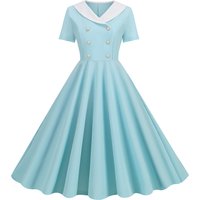 Solid 50S 60S Women Vintage Dress Summer Elegant Fit and Flare Ladie Party Sundress Robe
