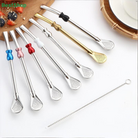 〔N〕304 Stainless Steel Yerba Mate Bombilla, Filter Straw Spoon with Cleaning Brush for Tea & Coffee