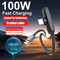 100W Cable USB Type C 10A Quick Charging Cables 90° Elbow Portable Right Angle Data Line for Samsung Xiaomi Huawei Google Laptop