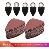 130Pcs Triangle Sanding Pads Kit Oscillating Tool Finger Sanding Pads Sandpaper 60-240 Grits Hook&Loop for Wood Plaster Surfaces