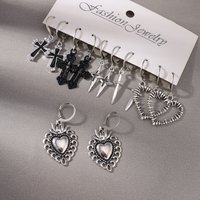 Aihua 12pcs Fashion Silver Color Heart Drop Earrings Set for Women Teens Simple Cross Pendant Dangle Earring Y2K Party Jewelry
