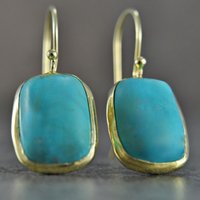Classic Fashion Gold Color Metal Square Inlaid Imitation Turquoise Dangle Earrings for Women Jewelry