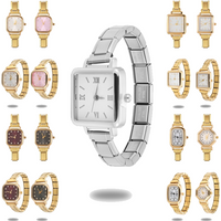 Wholesale Fashion Square Watch Men Women DIY 9MM Width Italian Elastic Charm Stainless Watch Header Linker Bracelet Jewelry Gift