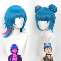 Cosplay Wig Arcane Anime Wig Jinx Bule with Pink Game Role-Playing Wig Synthetic Wig with Wigcap
