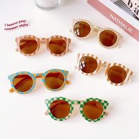 New Children Cute Checker Panel Color Round UV400 Sunglasses Baby Girls Outdoor Sun Protection Sunglasses Kid Sun Glasses