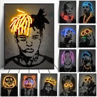 Abstract Neon Rapper Star Posters 2Pac Hip Hop Singers Wall Art Pictures Graffiti Canvas Painting Home Room Bar Decor NO LED