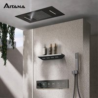 Système de douche à température constante en laiton gris anthracite, design encastré, affichage numérique LED, mitigeur de salle de bain eau froide et chaude