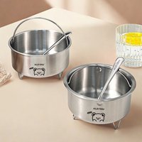 304 Stainless Steel Steamed Egg Bowl With Holder & Handle Heat-resistant Stew Bowl Rice Bowl Food Container Kitchen Tableware