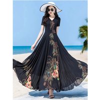 Elegant Summer Dress Short Sleeve High End fake Two-Piece Dress 2025 New Fashion Print Slim Fit And Slimming To Ankle Long Skirt