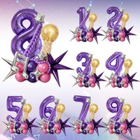1set Purple Number Balloon and Note Balloon Set Microphone Shaped Balloon for Birthday Party Kpop Disco Music Party Decoration