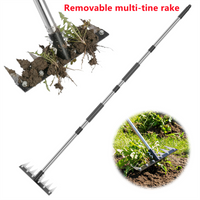 Heavy Duty Garden Weeding Rake with 8 Sharp Manganese Steel Teeth Adjustable Stainless Steel Handle for Soil Loosening Weeding
