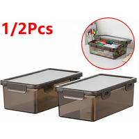 1/2Pcs Transparent Black Storage Box Large-Capacity Storage Box Office Supplies Storage Box Packaging Pencil Storage Rganizer