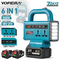 YOFIDRA 6 w 1, przetwornica napięcia 350 W, DC 18 V na 220 V, bezprzewodowy adapter, zasilacz, przetwornica do urządzeń domowych, kompatybilna z akumulatorami Makita.