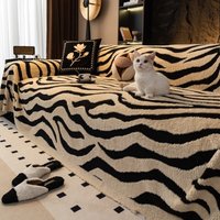 1PC Zebra Stripes Jacquard Fleece Warm Sofa Towel Thicken Blanket for Living Room Couch Decor image 4