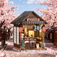 DIY Wooden Dollhouse Kit 3D Japanese Izakaya Pub Miniature with Warm LED Light Furniture Easy to Assemble Birthday Gift for Adul