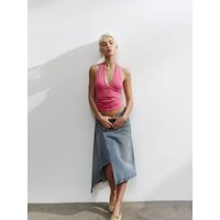 Spring Summer New Arrival Women's Lazy Style Mid-Waist Asymmetric Hem Denim Skirt Asymmetrical Skirt Standard Fit Ladies Skirt