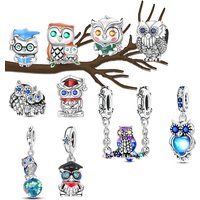 Animal Series 925 Sterling Silver Luminous Owl Graduation Season String Decoration Fit DIY Bracelet Necklace Cute Gift Souvenir