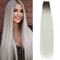 Alibaby Straight Hair Bundles Extensions Smooth Ombre Hair Weaving 26Inch Long Synthetic Straight Hair Bundles Full to End 150g