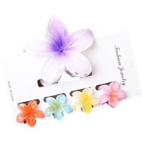 5Pcs/Set Gradient Hawaiian Flower Hair Clips Sweet Flower Acrylic Hair Claws Plumeria Flower Clamp Ponytail Clip