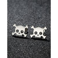 Punk Halloween Earring Black Stainless Steel Ghost Pirate Skull Stud Earrings Women Men Goth Pumpkin Spider Bat Ear Jewelry Gift