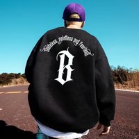 M-8XL Autumn Men Oversized Sweatshirts Fashion Loose American Gothic Letter B Print Long Sleeve Plus Velvet Couple Clothes