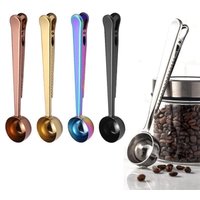 Two-in-one Stainless Steel Coffee Spoon Seal Clip Kitchen Coffee Scoop Food Seal Clip Multi-function Coffee Bean Measuring Spoon