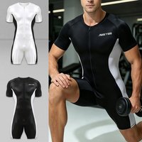 Herren Sexy Kompressions-Einteiler Shapewear Sport-Ringeranzug Laufanzug Fitness Radfahren Training Schnelltrocknender Reißverschluss-Bodysuit