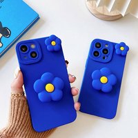 Korea 3D Flower Holder Stand Cover for Samsung Galaxy S20 S21 S22 Plus S23 S24 S25 S26 Ultra Protective Soft Klein Blue TPU Case