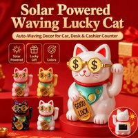 Solar Waving Lucky Cat 2 Inch Mini Fortune Cat Auto Moving Paw Desk Ornament Car Dashboard Counter Home Gift