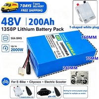 18650 Lithium-Akkupack 13S8P 48V200000mAh 200Ah Große Kapazität Geeignet für 48V 250-2000W Eingebautes BMS+54,6V2A Ladegerät