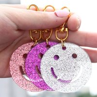 3 Pcs Glitter Acrylic Smile Face Keychain Pendant Bag Purse Ornament Pendant Accessories