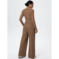 AliExpress Hamidou 3PCS/set Woman Sports Fitness Clothing Yoga Set Sexy Backless Yoga Vest Solid Color Long Sleeves Running Cycling Wide Leg Pants