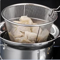1pc-Household Oil Separating Stainless Steel Frying Pan Drainage Small Frying Pan Noodle Mesh