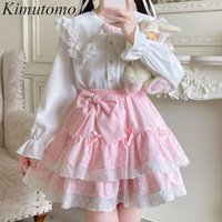 Kimutomo Mini Skirts Women Bow Sweet High Waist French Style Chic Lolita Style Y2k Aesthetic Harajuku Elegant Skirt Ladies