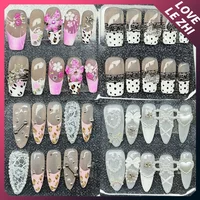 Y2K Cartoon Rilakkuma Bowknot Wings Musical Notes Handmade Press On Nails Flower Pearl Diamond Stars Nails Party Sticker Gift