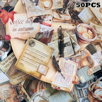 50pcs Vintage Coffee Clear Stickers Luggage Laptop Scrapbook Handbook Journal Decoration Holiday Gift DIY Stickers