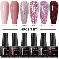MEET ACROSS 6Pcs/Set Gel Nail Polish Set Nude Pink Semi Permanent Nail Polish Set Kit UV LED Base Top Coat Nail Art For Manicure