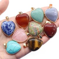 1pc 24x25mm Heart Shaped Gold Color Wrapped Pendant Natural Stone Crystal Agate Charms for Jewelry Making DIY Necklace Accessory