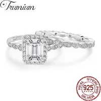 Trumium 2CT 925 Sterling Silver Bridal Ring Sets Emerald Cut CZ Engagement Rings Vintage Marquise Wedding Bands for Women