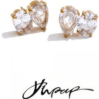 Yhpup Stainless Steel Shiny Cubic Zirconia Teardrop Round Stud Earrings 18K Gold Color PVD Plated Fantasy Daily Jewelry PVD