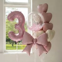 Pink Party Balloon Set: 40" Number Foil, 18" Bobo, Pink Bow, Macaron Pink & Cream Heart Balloons, for Birthdays, Valentine's Day