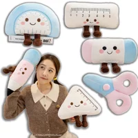 Cute Stationery Plush Toy Kawaii Cartoon Ruler Pencil Calculator Stuffed Pendant Throw Pillow Sofa Bed Home Decor Student
